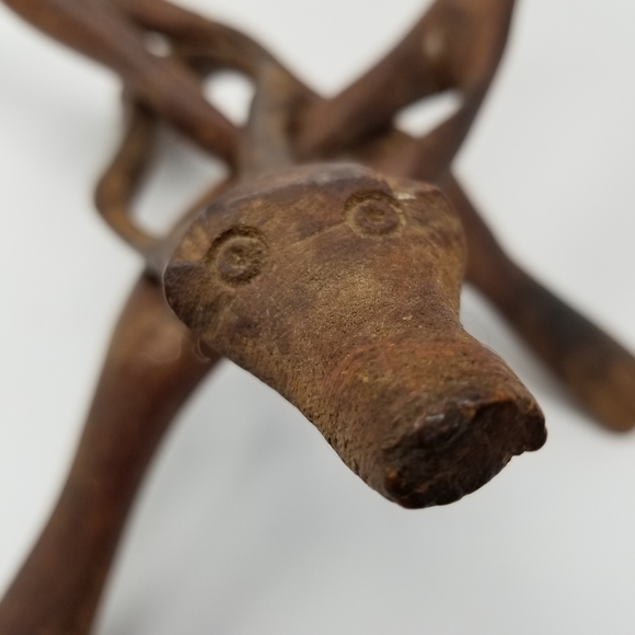 Wood Carved Folk Art Sculpture Creature Face Snake Stand Primitive Interlocking - Picture 5 of 15
